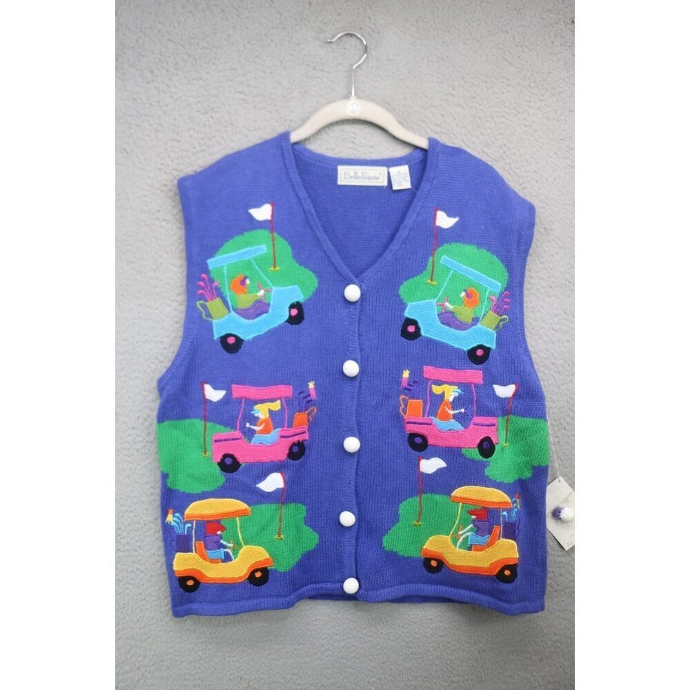 Belle Pointe Vtg. Hand Woven Embroidered Sweater‎ Vest-NWT-Size XL-Golf